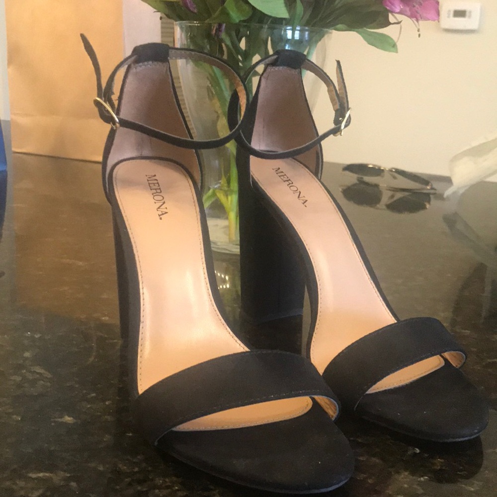 Black suede block heel